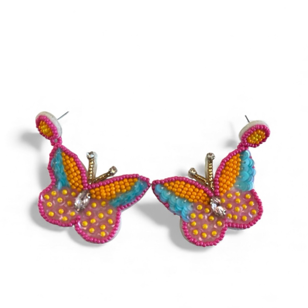 Beaded Sequins Boho Colorful Butterfly Dangle Earrings